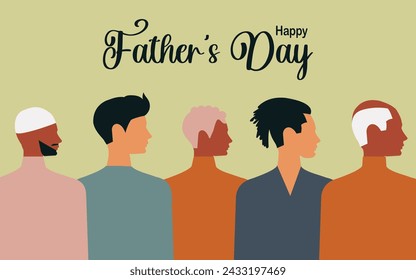 Happy Father's Day. Contemporary greeting card with men of different nationalities and religions having children.  - Powered by Shutterstock