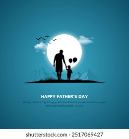 Happy Father's Day creative for poster, cover, banner, social media post, post card design etc. Concept of Father's day. Fathers day day creative theme. Daddy and son in an Superhero concept - Powered by Shutterstock