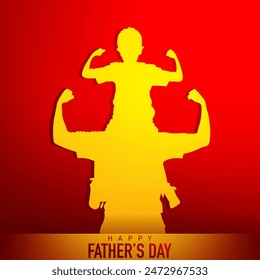 Happy Father's Day. Dad is like a big tree in the shade of which we are all free. My father is my hero. The baby is on the father's shoulder. Red background. Paper cutout illustration design.  - Powered by Shutterstock