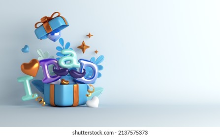 Happy Fathers Day decoration background with balloon gift box, heart shape, leaves copy space text, 3D rendering illustration - Powered by Shutterstock