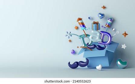 Happy Fathers Day decoration background with balloon gift box, heart shape, leaves copy space text, 3D rendering illustration - Powered by Shutterstock