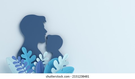 Happy Fathers Day Decoration Background With Silhouette And Leaves, Copy Space Text, 3D Rendering Illustration