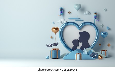 Happy Fathers Day decoration background with silhouette, gift box, balloon copy space text, 3D rendering illustration - Powered by Shutterstock