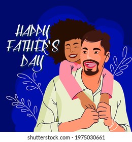 Happy Father's Day drawing, dad carrying daughter on back, smiling. - Powered by Shutterstock