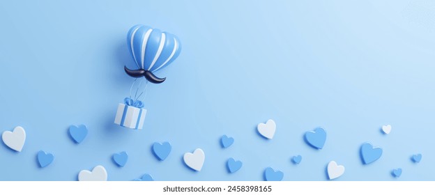 Happy Father's Day greeting card, banner, poster or flyer design with flying balloon heart, Concept of sending love and surprise for dads. Concept of gratitude for dads. 3d rendering illustration - Powered by Shutterstock