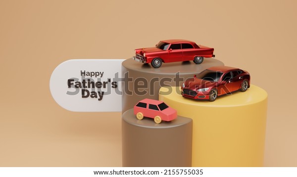 Happy father\'s day greeting card design with\
3d rendering car, father day post\
design.