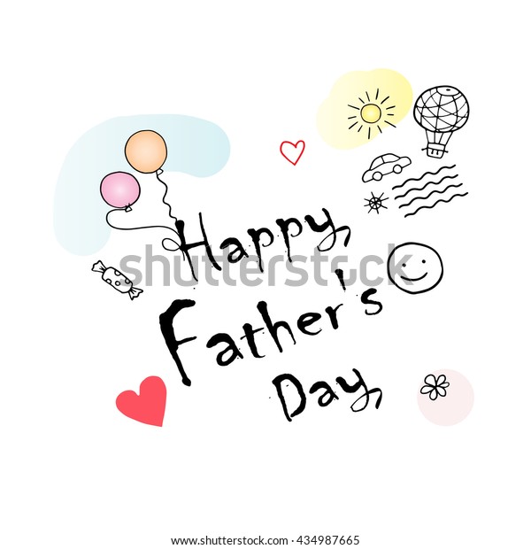 Happy Father's Day greeting card.
Holiday card with festive elements heart, balloons, flowers,
ribbons, car, waves. Illustration. Hand Drawn, watercolor
style