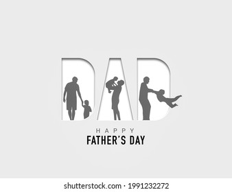 Happy Father's Day paper cut card template background of dad with child son. Modern 3D papercut decoration for father gift or family holiday celebration. Best dad forever. White background.