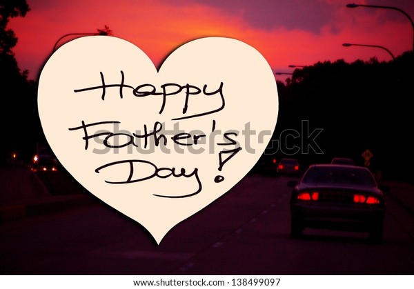 Happy\
Father\'s Day picture image illustration with car street road\
traffic background isolated writing\
handwriting