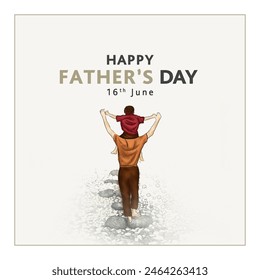 Happy Fathers Day Post design with Dad son illustrations  with modern typography Center Align and holiday wishes. Father's Day isolated background and golden border - Powered by Shutterstock