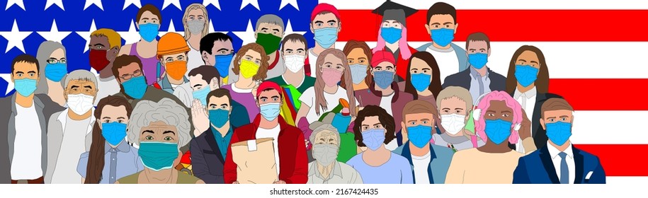 Happy Fourth of July. American Independence Day greeting banner with a diverse group of people with the American flag on the background. illustration in a flat style. - Powered by Shutterstock