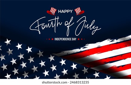 Happy Fourth of july Vector illustration. American Independence Day greeting card, banner, poster with United States flag, stars and stripes. Patriotic calligraphy on blue background - Powered by Shutterstock