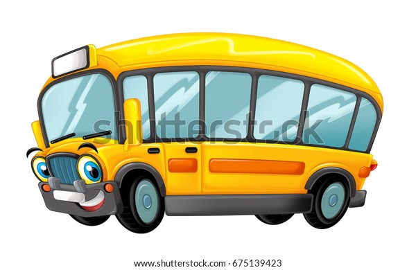 Happy Funny Cartoon Bus Looking Smiling Stock Illustration 675139423