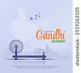 Happy Gandhi Jayanti Post and Flyer Template. Mahatma Gandhi Jayanti Creative with Text and Silhouette Illustration