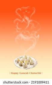Happy Ganesh Chaturthi: Is The Grand Festival Celebrated All Over The India. A Creative Poster Design Of A Ganesh Idol In The Form Of Vapor. 