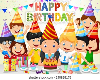 Happy girl blowing birthday candles with her friends - Powered by Shutterstock