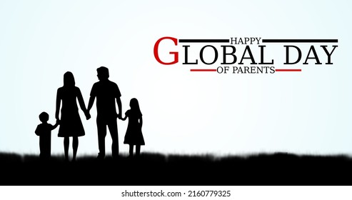 Happy Global Day Of Parents Poster Background With Happy Family Silhouette