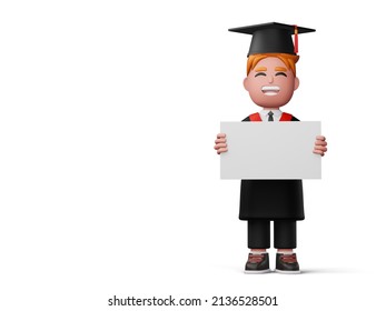 Happy Graduation Boy Hold Book And Diploma, 3d Rendering