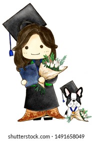 Happy Graduation Girl / Digital Watercolor Illustration