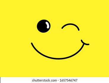 Happy Grin Beam Smiling Smile With Dimple And Winking Eye Icon Logo Template Design On Yellow Background