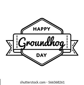 Happy Groundhog day emblem isolated raster illustration on white background. 2 february USA and Canada traditional holiday event label, greeting card decoration graphic element