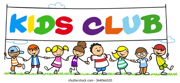 Happy Group Cartoon Children Kids Club Stock Illustration 364066520 ...