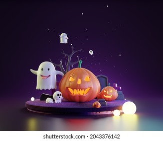 Happy Halloween 3D Background ,pumpkin Halloween 3D Render, Spooky Render ,  Hauting Scary Celebration Display Showcase,treat Or Trick Fun Party Celebration Background 