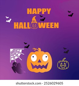 Happy Halloween Background with Pumpkin Jack-O'-Lantern, Witch Hat, Ghosts, and Spooky Decorations. Perfect for Trick or Treat Celebrations, Holiday Parties, and October 31st Festivities USA UK  - Powered by Shutterstock