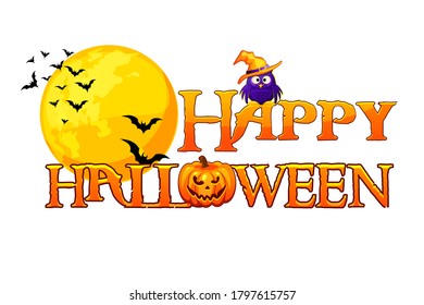 Happy Halloween Lettering Design Pumpkin Bat Stock Vector (Royalty Free ...