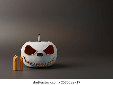 Happy Halloween Black Background with Pumpkin Jack-O'-Lantern, Spooky Candles Decorations. Perfect for Trick or Treat Celebrations, Holiday Parties, and October 31st Festivities. 3D rendering. - Powered by Shutterstock