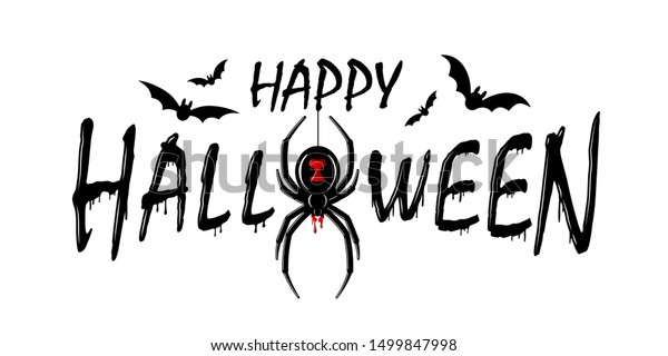 Happy Halloween Card Drip Text Spider のイラスト素材