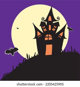 Happy Halloween Night In Witch House And Friend Bat Ghost Pumpkin Pot Candle Spell Book