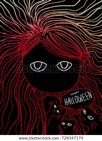 Happy Halloween witch and black cats red and black illustration 