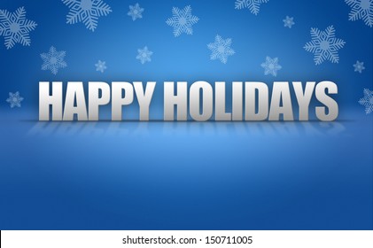 Happy Holidays 3D Text On Blue Snowflake Background Pattern