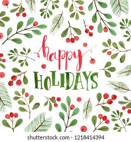 Happy Holidays Card Watercolor Illustration Lettering Stock ...