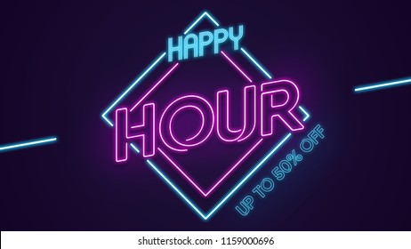 Happy Hour Banner Blue Pink Neon