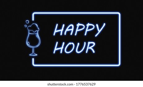 happy hour neon sign illustration use for landing page,website, poster, banner, flyer, background, gift card, coupon, label,sale promotion, advertising, marketing.bar sign, beer sale promotion. - Powered by Shutterstock