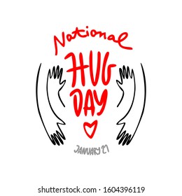 Happy Hug Day. Illustration Of A Banner For National Hug Day. 21 January. Hands Reach For Each Other For A Hug. Line Graphics.