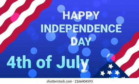 Happy independence day 4th of july isolated on Blue gradient background with floating stars and waving American flag.