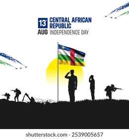 Happy Independence Day! Central African Republic with the Central African Republic flag and the Central African Republic Army and soldier salute of their flag illustration design. - Powered by Shutterstock