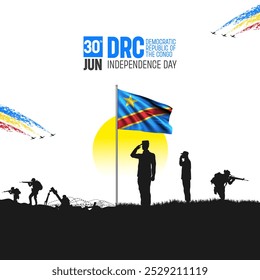 Happy Independence Day! Democratic Republic of the congo with the DRC flag and the Democratic Republic of the congo Army and soldier salute of their flag illustration design. - Powered by Shutterstock