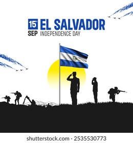 Happy Independence Day! El Salvador with the El Salvador flag and the El Salvador Army and soldier salute of their flag illustration design. - Powered by Shutterstock