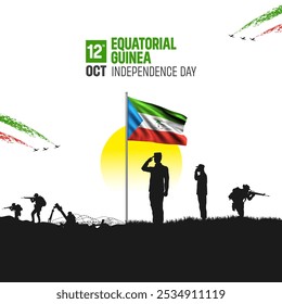 Happy Independence Day! Equatorial Guinea with the Equatorial Guinea flag and the Equatorial Guinea Army and soldier salute of their flag illustration design. - Powered by Shutterstock