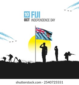 Happy Independence Day! Fiji with the Fiji flag and the Fiji Army and soldier salute of their flag illustration design. - Powered by Shutterstock