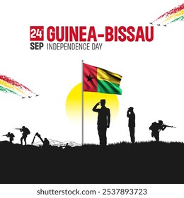 Happy Independence Day! Guinea-Bissau with the Guinea-Bissau flag and the Guinea-Bissau Army and soldier salute of their flag illustration design. - Powered by Shutterstock