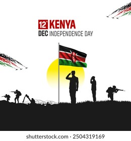 Happy Independence Day! Kenya with the Kenyan flag and the Kenyan Army and soldier salute of their flag illustration design. - Powered by Shutterstock