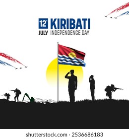 Happy Independence Day! Kiribati with the Kiribati flag and the Kiribati Army and soldier salute of their flag illustration design. - Powered by Shutterstock