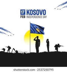 Happy Independence Day! Kosovo with the Kosovo flag and the Kosovo Army and soldier salute of their flag illustration design. - Powered by Shutterstock