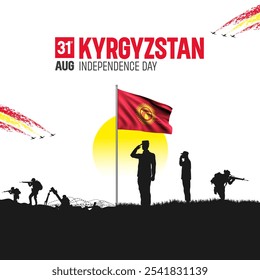 Happy Independence Day! Kyrgyzstan with the Kyrgyzstan flag and the Kyrgyzstan Army and soldier salute of their flag illustration design. - Powered by Shutterstock