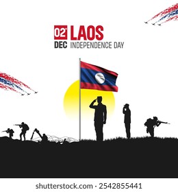 Happy Independence Day! Laos with the Laos flag and the Laos Army and soldier salute of their flag illustration design. - Powered by Shutterstock